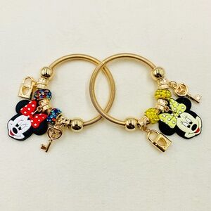 Girls Minnie Mouse gold-tone, red blue charm love heart sparkly stretch bracelet